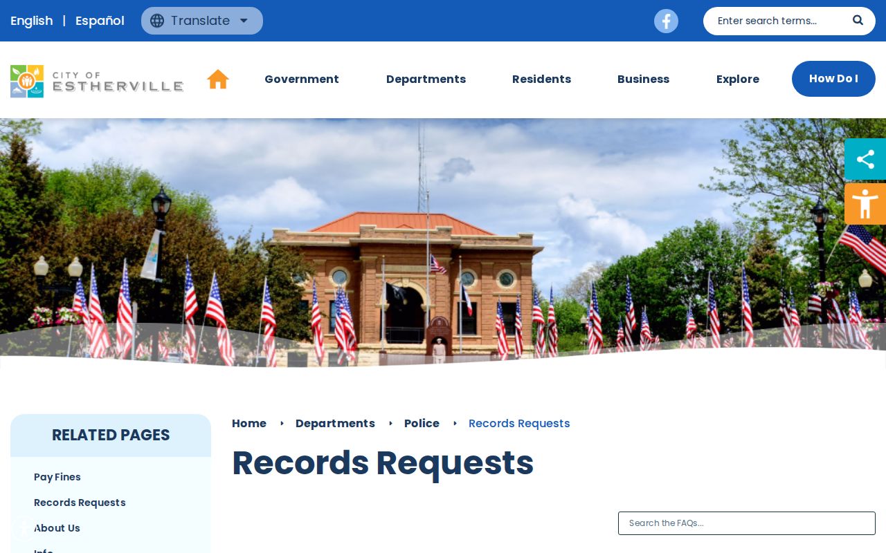 Estherville Police arrest records request and fee page